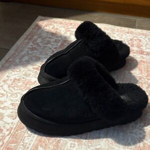 UGG Black Plush Slippers